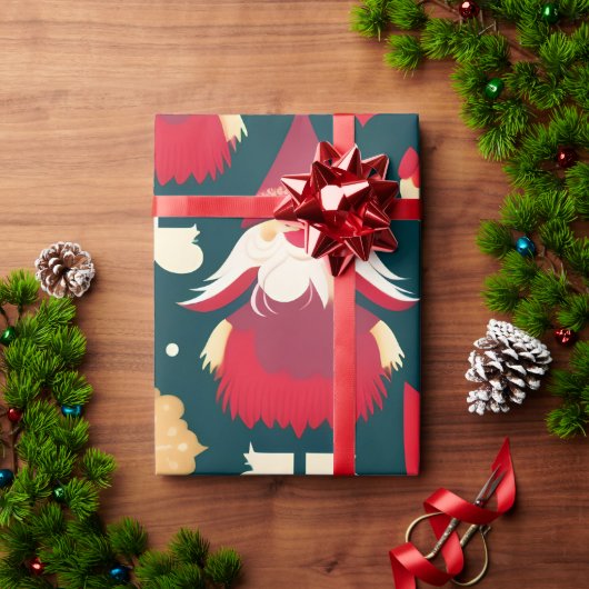 サンタクロースのクリスマスデコレーションの水柄 ラッピングペーパー (クリスマスギフト)