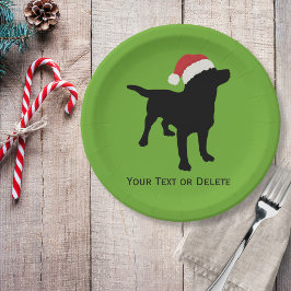 サンタクロースのクリスマスハットを着た黒犬 ペーパープレート