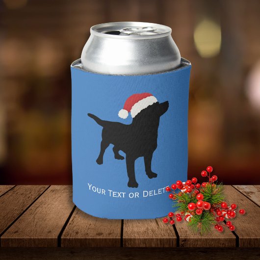 サンタクロースのクリスマスハットを着た黒犬 缶クーラー