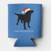 サンタクロースのクリスマスハットを着た黒犬 缶クーラー (正面)