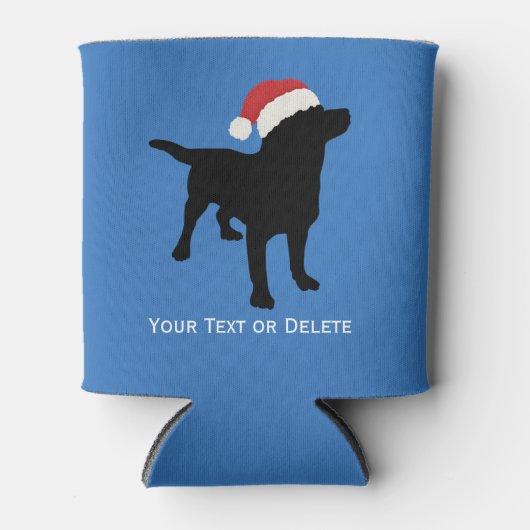 サンタクロースのクリスマスハットを着た黒犬 缶クーラー (正面)