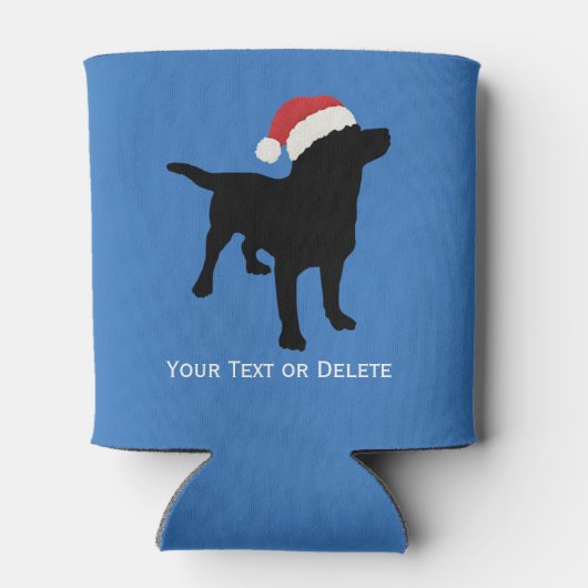 サンタクロースのクリスマスハットを着た黒犬 缶クーラー (裏面)