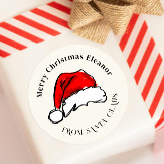 サンタクロースのクリスマスハットイラスト ラウンドシール
