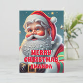 サンタクロースのクリスマスパーソナライズされたキッズ シーズンカード (スタンド正面)