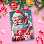 サンタクロースのクリスマスパーソナライズされた子供写真 シーズンカード