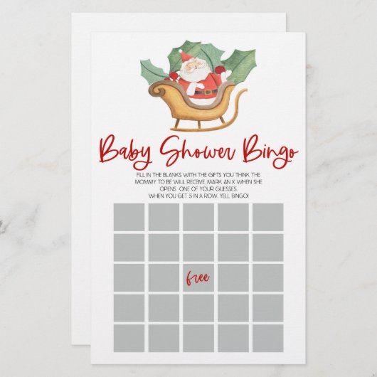 サンタクロースのクリスマスビンゴ赤ちゃんシャワーゲーム 便箋 (正面/裏面)