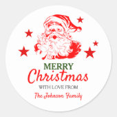 サンタクロースのクリスマスプレゼントパーソナライズされた ラウンドシール (正面)