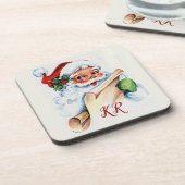 サンタクロースのクリスマスホリデーリストモノグラムの コースター (左側)