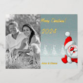 サンタクロースのクリスマスモノクロ写真 箔シーズンポストカード (正面)