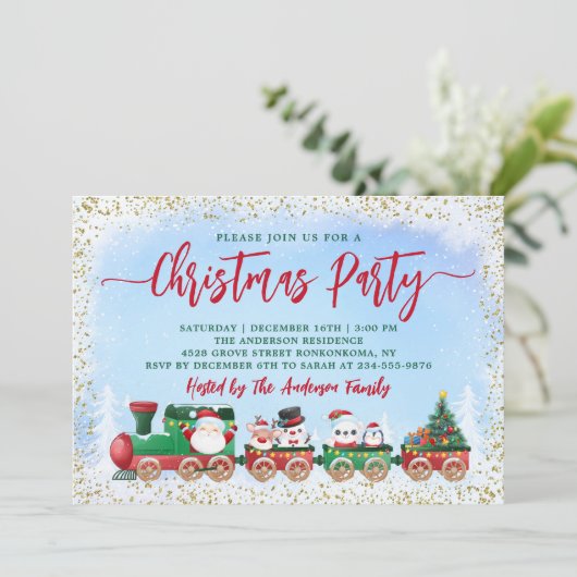 サンタクロースのクリスマスレインキッズホリデーパーティー 招待状 (スタンド正面)