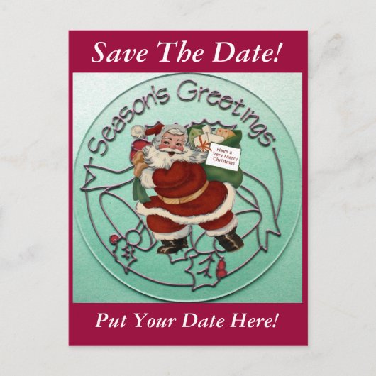 サンタクロースのクリスマス日付はがきを保存 案内ポストカード (正面)