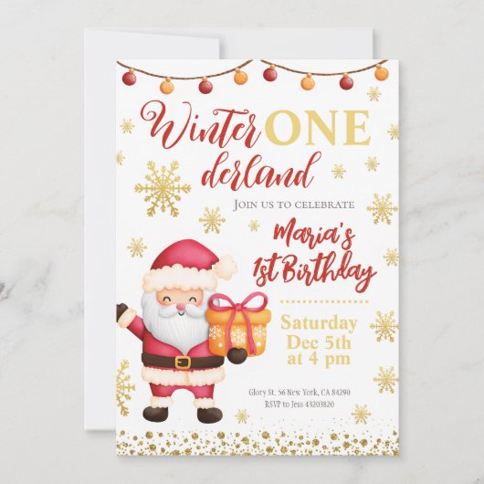 サンタクロースのクリスマス誕生日招待状 招待状 (正面)