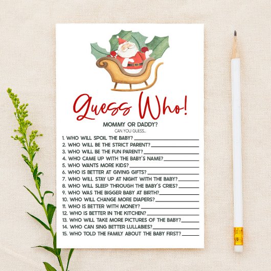 サンタクロースのクリスマス誰が当たる！赤ちゃんシャワーゲーム 便箋