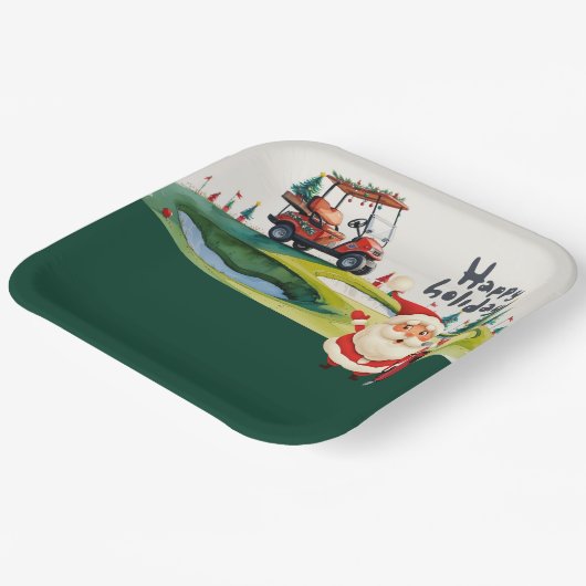 サンタクロースのゴルフでテーマ化されたゴルフクリスマス ペーパープレート (傾斜あり)