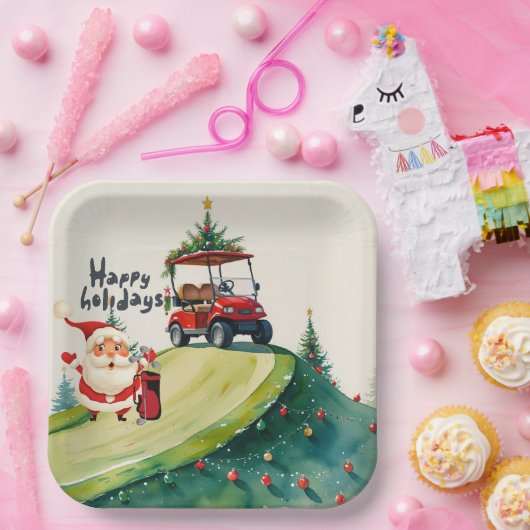 サンタクロースのゴルフでテーマ化されたゴルフクリスマス ペーパープレート (パーティー)