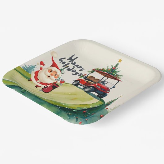 サンタクロースのゴルフでテーマ化されたゴルフクリスマス ペーパープレート (傾斜あり)