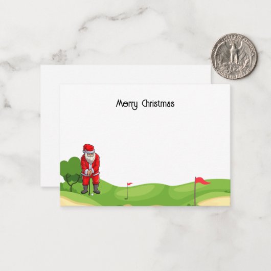 サンタクロースのゴルフとゴルフクリスマスクリスマス ノートカード (正面/裏面インサイチュ)