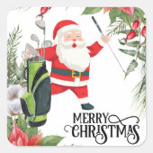 サンタクロースのゴルフとゴルフメリークリスマス スクエアシール (正面)