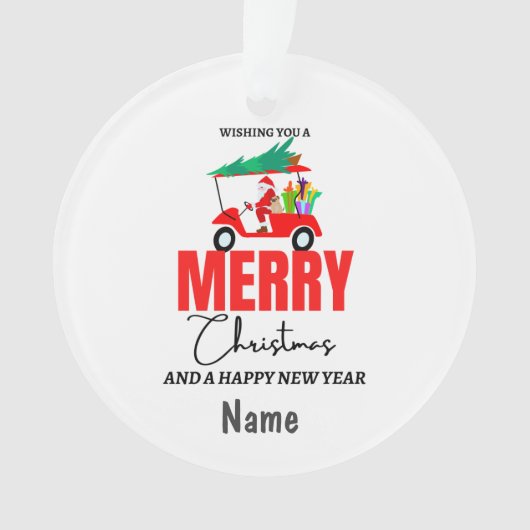 サンタクロースのゴルファーとゴルフクリスマスカート オーナメント (正面)