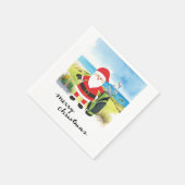 サンタクロースのゴルファーとゴルフクリスマス スタンダードカクテルナプキン (角)