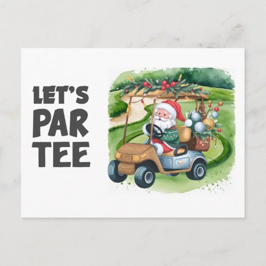 サンタクロースのゴルフカート Let Par Tee ゴルファー ポストカード (正面)