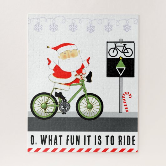 サンタクロースのサイクリング クリスマス ジグソーパズル (縦)
