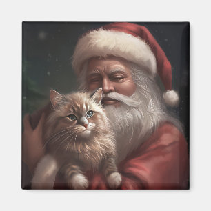 サンタクロースのシベリアンキャット クリスマスのお祝い マグネット