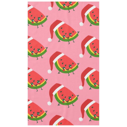 サンタクロースのスイカピンクのクリスマス テーブルクロス (正面)