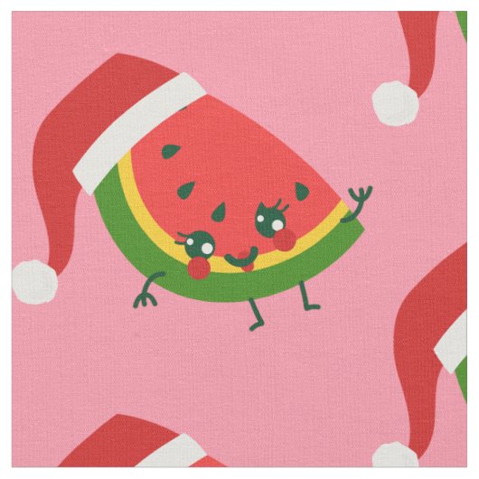 サンタクロースのスイカピンクのクリスマス ファブリック (クローズアップ)
