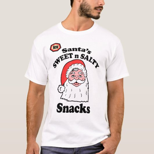 サンタクロースのスイーツと塩気のあるスナック Tシャツ (正面)