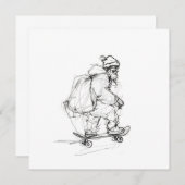 サンタクロースのスケートボードとプレゼント 招待状 (正面/裏面)