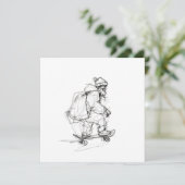 サンタクロースのスケートボードとプレゼント 招待状 (スタンド正面)