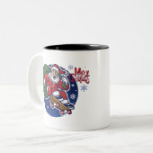 サンタクロースのスケート選手のスケートボードのカッコいいのクリスマスのクリスマス ツートーンマグカップ (正面左)