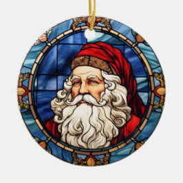 サンタクロースのステンドグラススタイル セラミックオーナメント