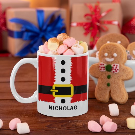 サンタクロースのスーツとベルトバックルかわいいクリスマス コーヒーマグカップ