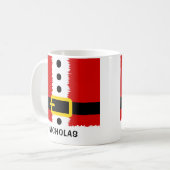 サンタクロースのスーツとベルトバックルかわいいクリスマス コーヒーマグカップ (正面左)