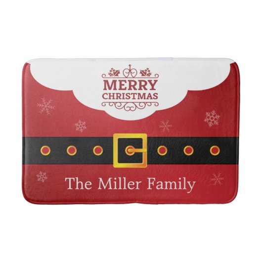 サンタクロースのスーツの雪片の装飾のメリークリスマス バスマット (正面)