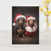 サンタクロースのダックスフント双子 カード (黄色い花)