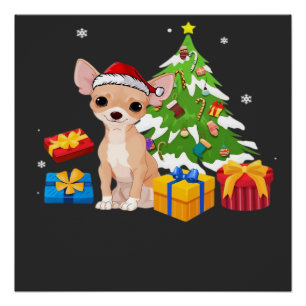 サンタクロースのチワワの犬のクリスマスツリーのギフトXma ポスター