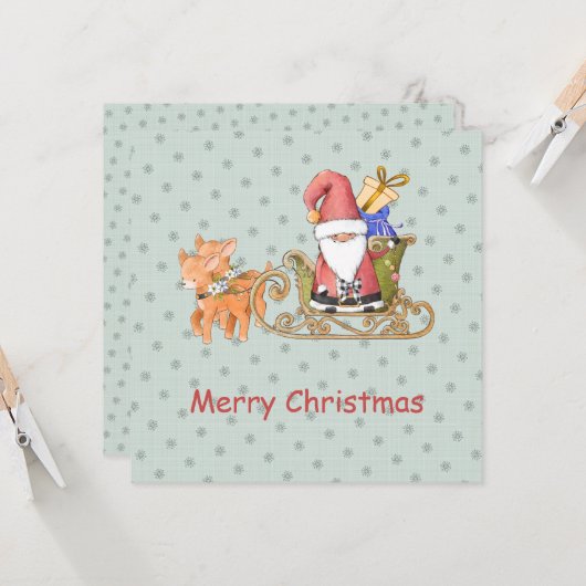 サンタクロースのトナカイそりカスタムクリスマスカード (正面/裏面インサイチュ)