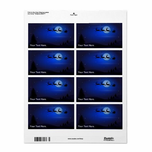 サンタクロースのトナカイと月のそり ラベル (フルシート)