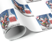 サンタクロースのトナカイ煙突クリスマスイブホリデー ラッピングペーパー (ロールコーナー)