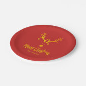 サンタクロースのトナカイRudolphフェイクが赤の金ゴールド ペーパープレート (アングル)