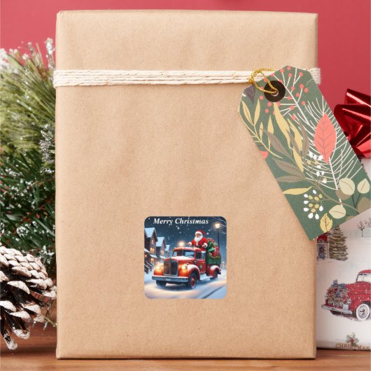 サンタクロースのトラックのシール スクエアシール (クリスマス)