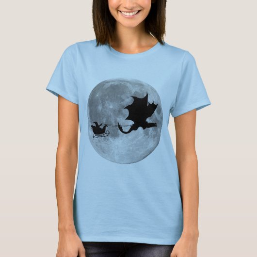 サンタクロースのドラゴンのライダーのそりの乗車 Tシャツ (正面)