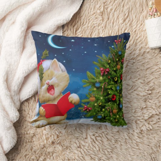 サンタクロースのハットマンガのかわいい猫 クッション (ブランケット)