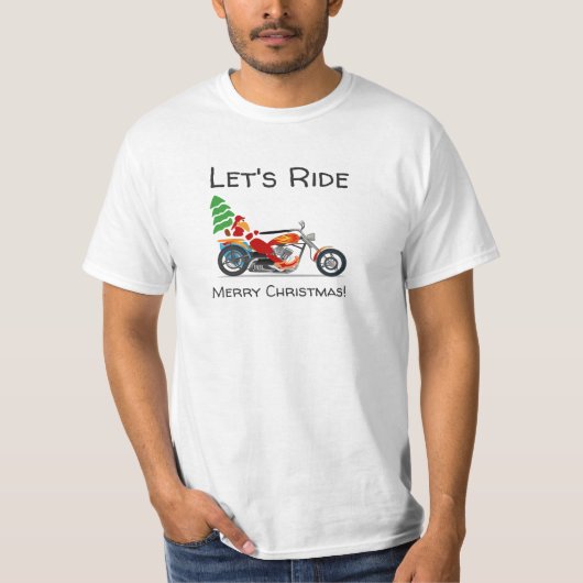 サンタクロースのバイクがメリークリスマスに乗れる Tシャツ (正面)