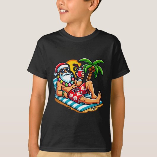 サンタクロースのビーチバカンス Tシャツ (正面)