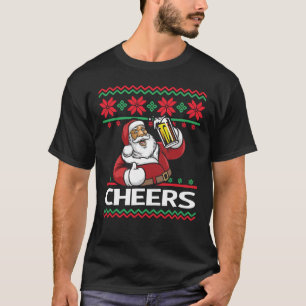サンタクロースのビール飲み応援醜いクリスマス Tシャツ
