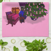 サンタクロースのピンクリボン キッチンタオル (折り畳み)